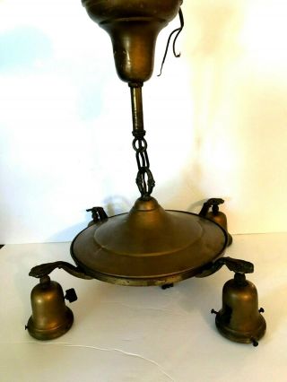 Vintage Antique Brass Pan Chandelier 4 Arm Ceiling Light Fixture