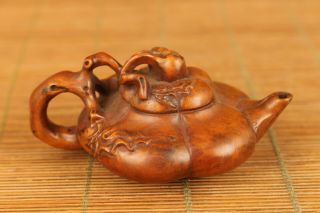 Unique Chinese Old Boxwood Hand Carved Tea Pot Shape Home Decoration