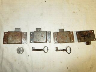Vintage Steel Locks With Keys Cabinet - Desk Drawer - Slot Machine 4 Locks 3 Keys