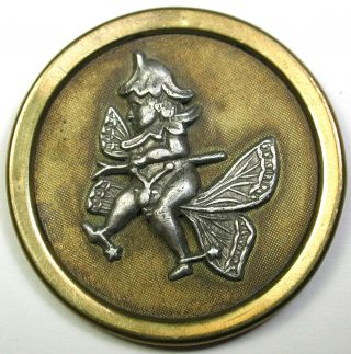 Antique Stamped Brass & Pewter Tom Thumb Riding A Butterfly - 1 & 7/16 