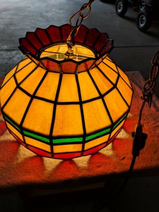 Vintage 16 " Tiffany Style Hanging Lamp Stained Glass Ceiling Light Fixture
