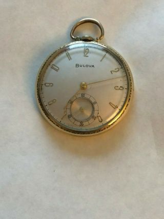 Vintage Bulova Open Face Pocket Watch 17 Jewels 10k Gold Filled 5
