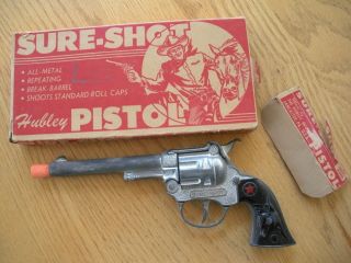 Rare Vintage Hubley Sure Shot Toy Cap Pistol Gun W/ Box