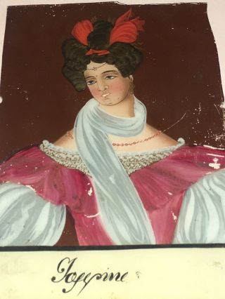 Antique Reverse On Glass Painting Portrait Of Josephine Napoleons Wife 2