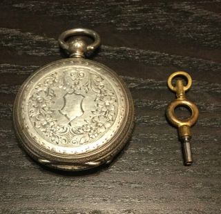 Antique Vintage F.  W.  Price Fine Silver Pocket Watch w/ Key - 2