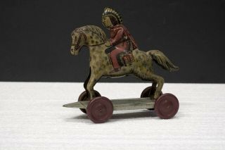 Vintage Tin Red Indian On Horse Toy 1920s