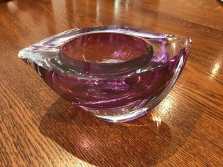 Vintage Val St Lambert Glassware Ashtray Purple Rare Colour Signed Art Bowl