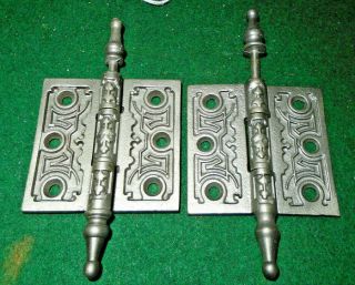 Pair Vintage Eastlake Hinges 3 " X 3 " Steeple Top - (12208)