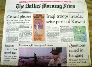 1990 Headline Newspaper Saddam Hussein Iraq Invades Kuwait - Led To 1st Gulf War