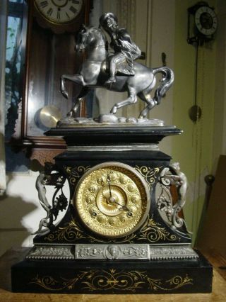 Antique Rare Ansonia 1904 " Rosalind " Enameled Cast Iron Statue Shelf Clock