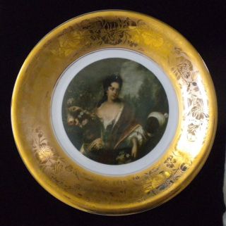 12 1/2 " Charger Plate Wewal China Poland Portrait Plate Large Band Of Gold Trim