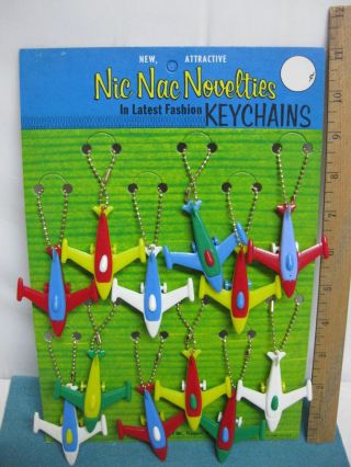 Vintage Nos,  5 & Dime Store Toy Airplane Puzzle Keychains On Store Display Card