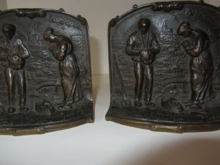 Vintage Art Deco Bronze Bookends Couple Praying in a Field 2