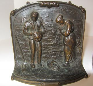 Vintage Art Deco Bronze Bookends Couple Praying in a Field 3