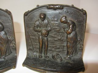 Vintage Art Deco Bronze Bookends Couple Praying in a Field 4