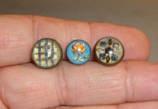 Antique Reverse Painted Glass Buttons 3/8 " To 1/2 "