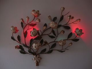 Antique Wall Lamp,  Iron White,  Has Red And Green Bulbs