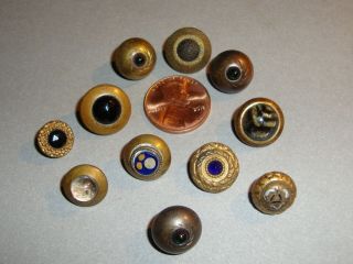 Antique Brass Buttons With Glass Centers 3/8 " To 5/8 "