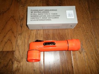 U.  S MILITARY STYLE ANGLE HEAD FLASHLIGHT W/EXTRA LENSES 2D CELL SAFETY ORANGE 2