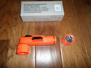 U.  S MILITARY STYLE ANGLE HEAD FLASHLIGHT W/EXTRA LENSES 2D CELL SAFETY ORANGE 4
