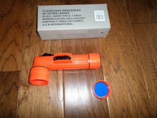 U.  S MILITARY STYLE ANGLE HEAD FLASHLIGHT W/EXTRA LENSES 2D CELL SAFETY ORANGE 5
