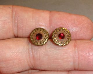 Antique Brass Buttons Red Glass Jewel Centers