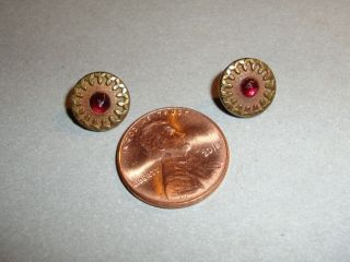 Antique Brass Buttons Red Glass Jewel Centers 2