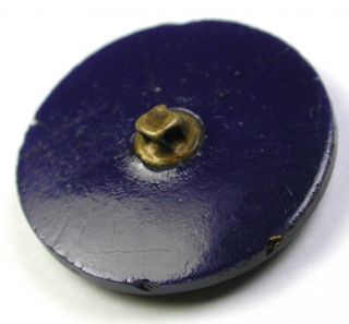 Antique Victorian Glass Button Cobalt Flowers w/ Gold Luster - 1 