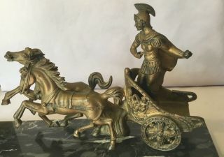 Gladiator with Chariot and Horses (Bronze) with Marble Base Clock - West Germany 4