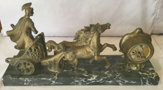 Gladiator with Chariot and Horses (Bronze) with Marble Base Clock - West Germany 7