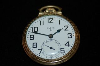 Vintage 1947 Elgin 574 Pocket Watch V578925 10k Rolled Gold Plate Illinois Case