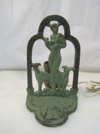Vintage / Antique Art Deco Nouveau Cast Iron Lamp - Nude,  Dogs B0743