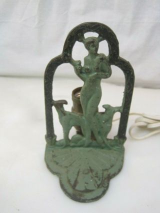 Vintage / Antique Art Deco Nouveau Cast Iron Lamp - Nude,  Dogs B0743 3