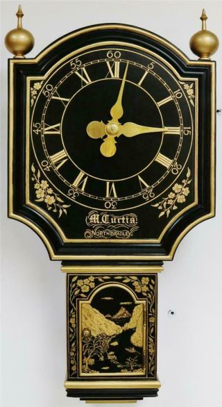 Rare Antique English 8 Day Single Fusee Chinoiserie Regulator Tavern Wall Clock