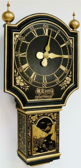 Rare Antique English 8 Day Single Fusee Chinoiserie Regulator Tavern Wall Clock 2