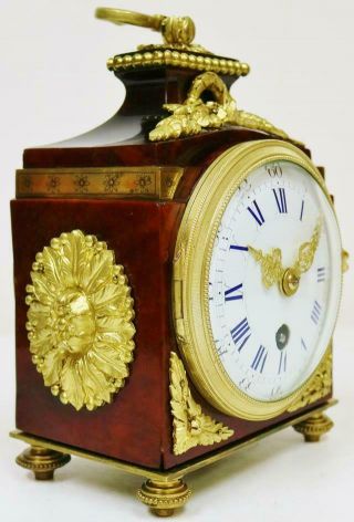 Rare Antique French Empire Red Shell & Bronze Pendule De Officers Carriage Clock 3