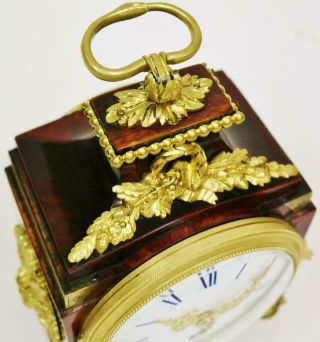 Rare Antique French Empire Red Shell & Bronze Pendule De Officers Carriage Clock 4
