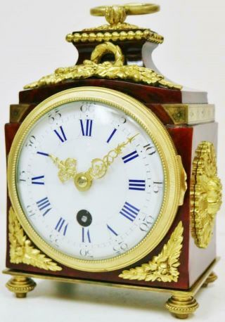 Rare Antique French Empire Red Shell & Bronze Pendule De Officers Carriage Clock 5