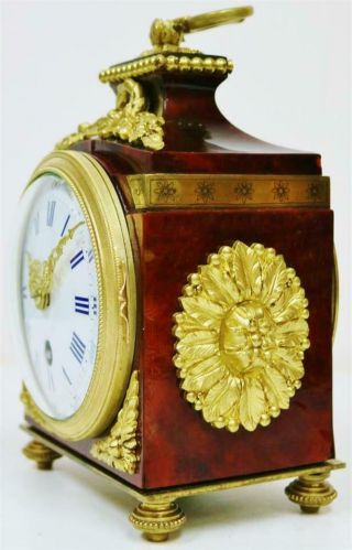 Rare Antique French Empire Red Shell & Bronze Pendule De Officers Carriage Clock 6