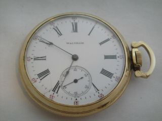 Waltham Yellow Gold Filled Case 12s Pocket Watch 1910 $45