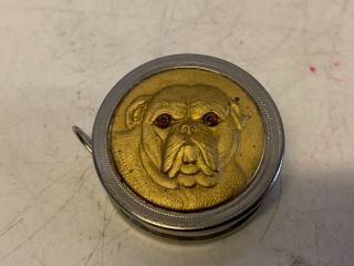 Antique German Brass English Bulldog Decorated Retractable Tape Measure