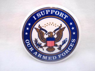I Support Our Armed Forces Button Pin Pinback Made In Usa W/ Great Seal