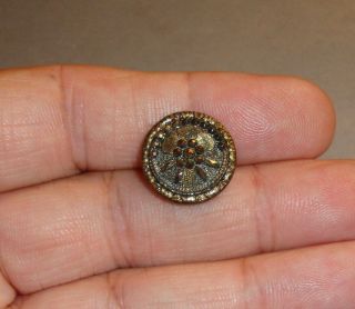 Antique Brass Button With Iridescent Glass Center