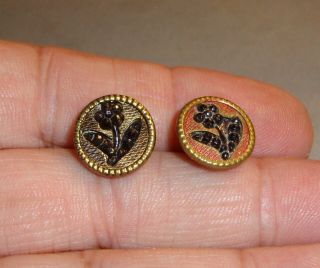 Antique Brass Buttons With Glass Flower Centers