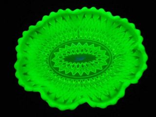 Opalescent Uranium English Pressed Glass Oval Form Bowl 1900s