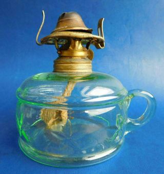 Antique Australian Crown Crystal Depression Uranium Glass Finger Lamp 1900s