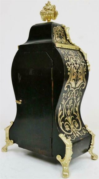 Rare Antique French 8 Day Black Shell,  Bronze & Brass Inlaid Boulle Mantle Clock 11