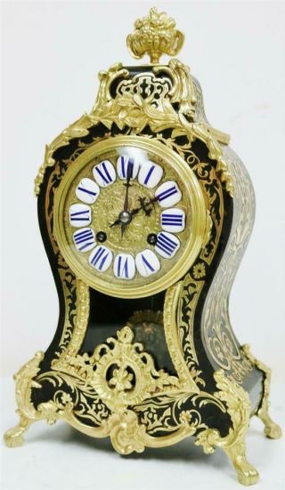 Rare Antique French 8 Day Black Shell,  Bronze & Brass Inlaid Boulle Mantle Clock 5