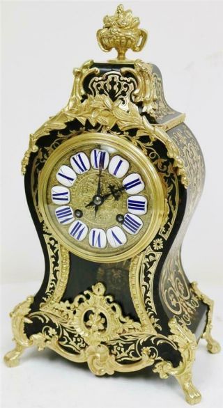 Rare Antique French 8 Day Black Shell,  Bronze & Brass Inlaid Boulle Mantle Clock 6