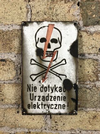 Vintage Communist Era Electricity Warning Enamel Sign,  Metal,